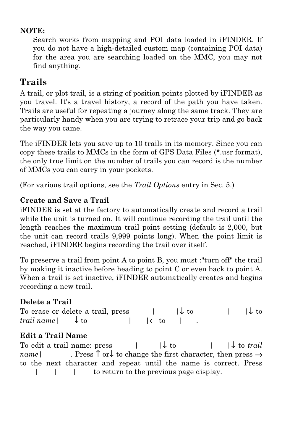 Trails | Lowrance electronic Mapping GPS & MP3 Player User Manual | Page 58 / 124