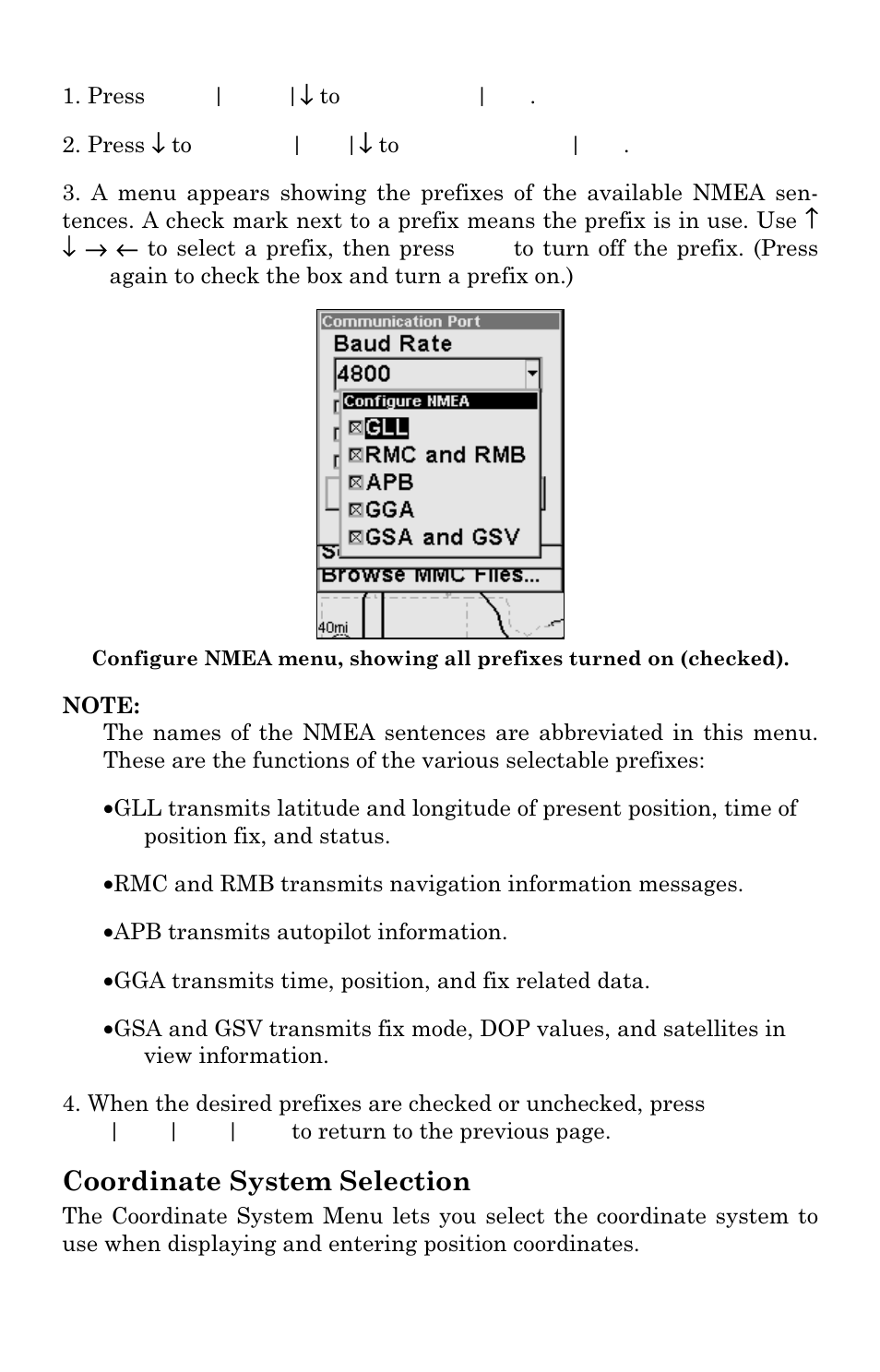 Coordinate system selection | Lowrance electronic Mapping GPS & MP3 Player User Manual | Page 68 / 124