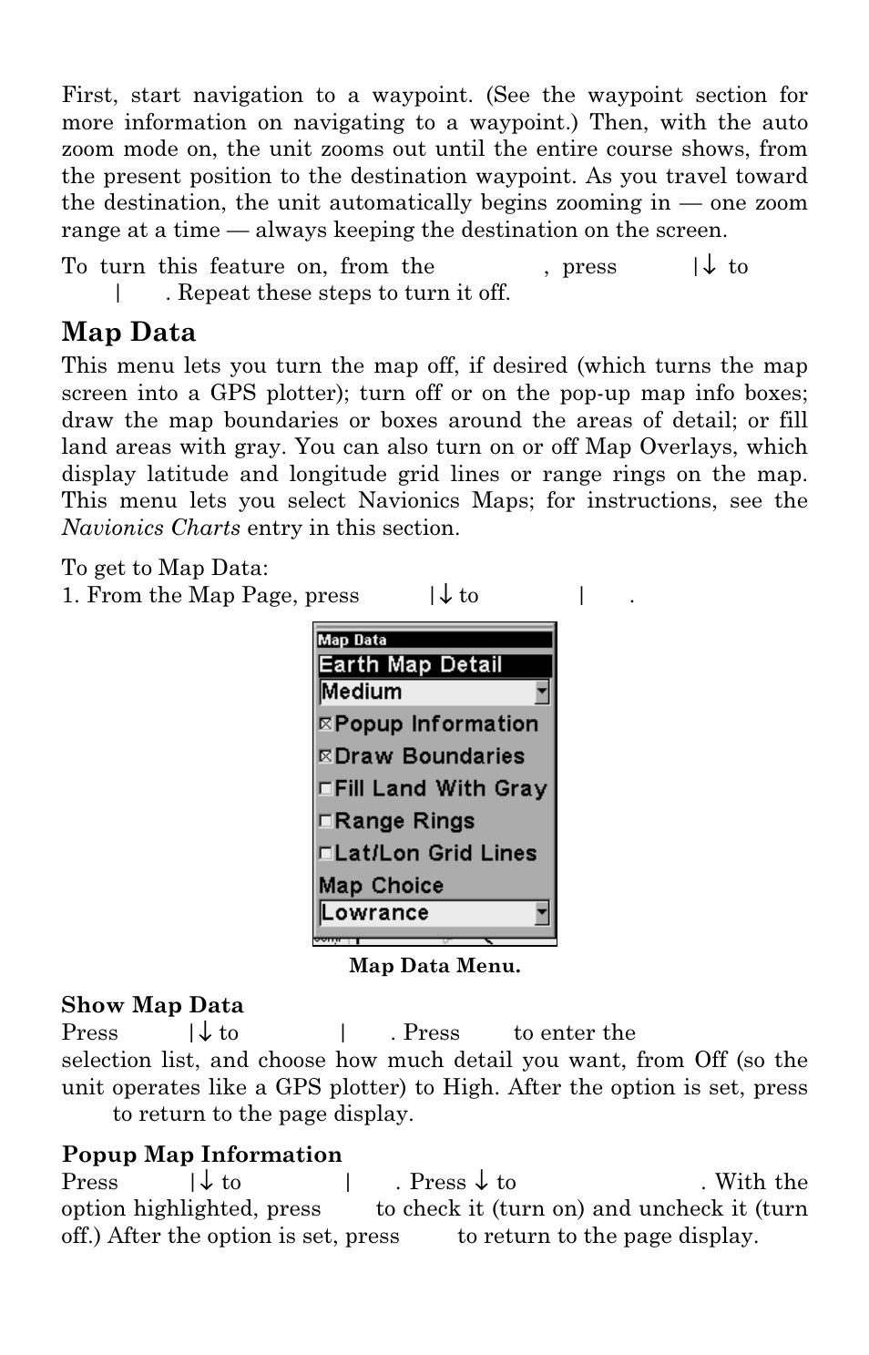 Map data | Lowrance electronic Mapping GPS & MP3 Player User Manual | Page 74 / 124