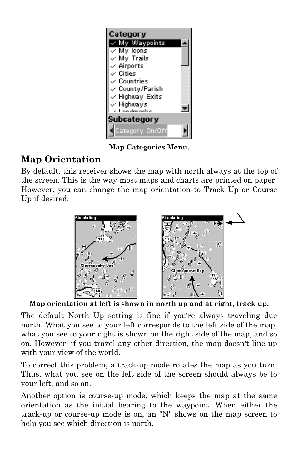 Map orientation | Lowrance electronic Mapping GPS & MP3 Player User Manual | Page 77 / 124