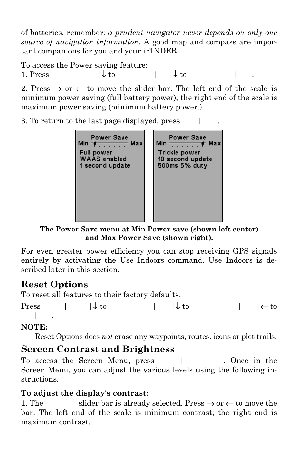 Reset options, Screen contrast and brightness | Lowrance electronic Mapping GPS & MP3 Player User Manual | Page 85 / 124