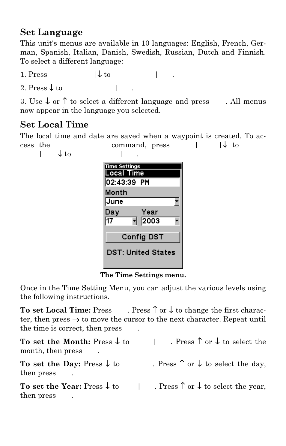 Set language, Set local time | Lowrance electronic Mapping GPS & MP3 Player User Manual | Page 88 / 124