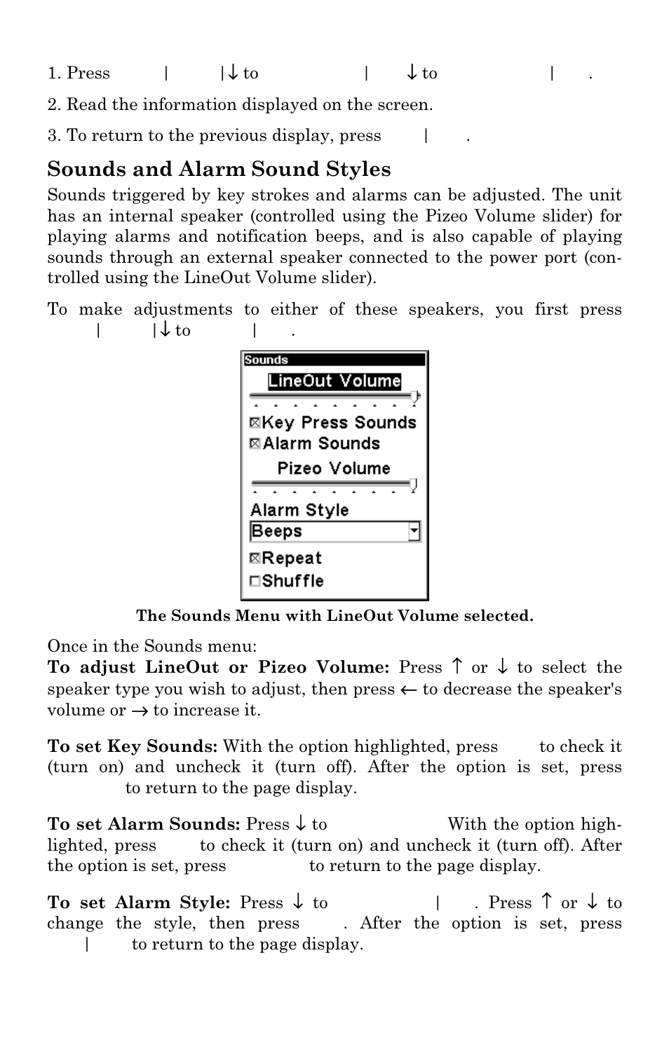 Sounds and alarm sound styles | Lowrance electronic Mapping GPS & MP3 Player User Manual | Page 90 / 124