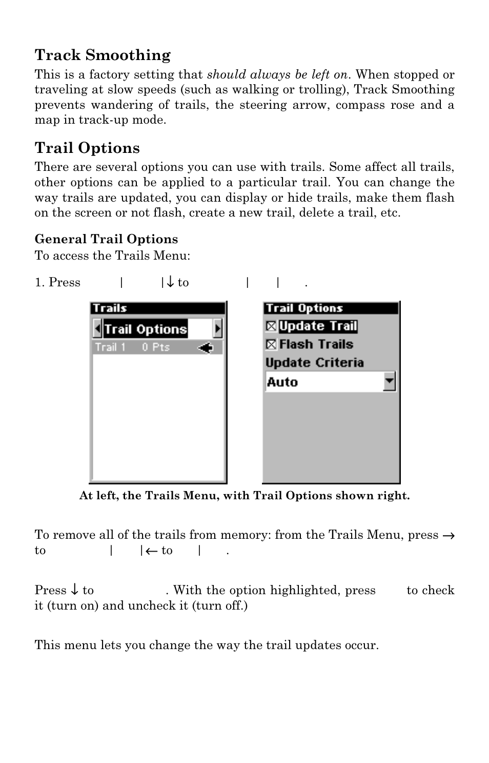Track smoothing, Trail options | Lowrance electronic Mapping GPS & MP3 Player User Manual | Page 91 / 124