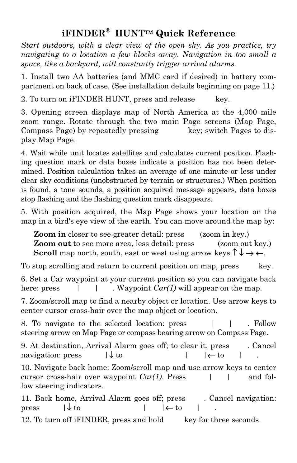 Ifinder, Hunt  quick reference | Lowrance electronic Handheld Mapping GPS Receiver User Manual | Page 116 / 140