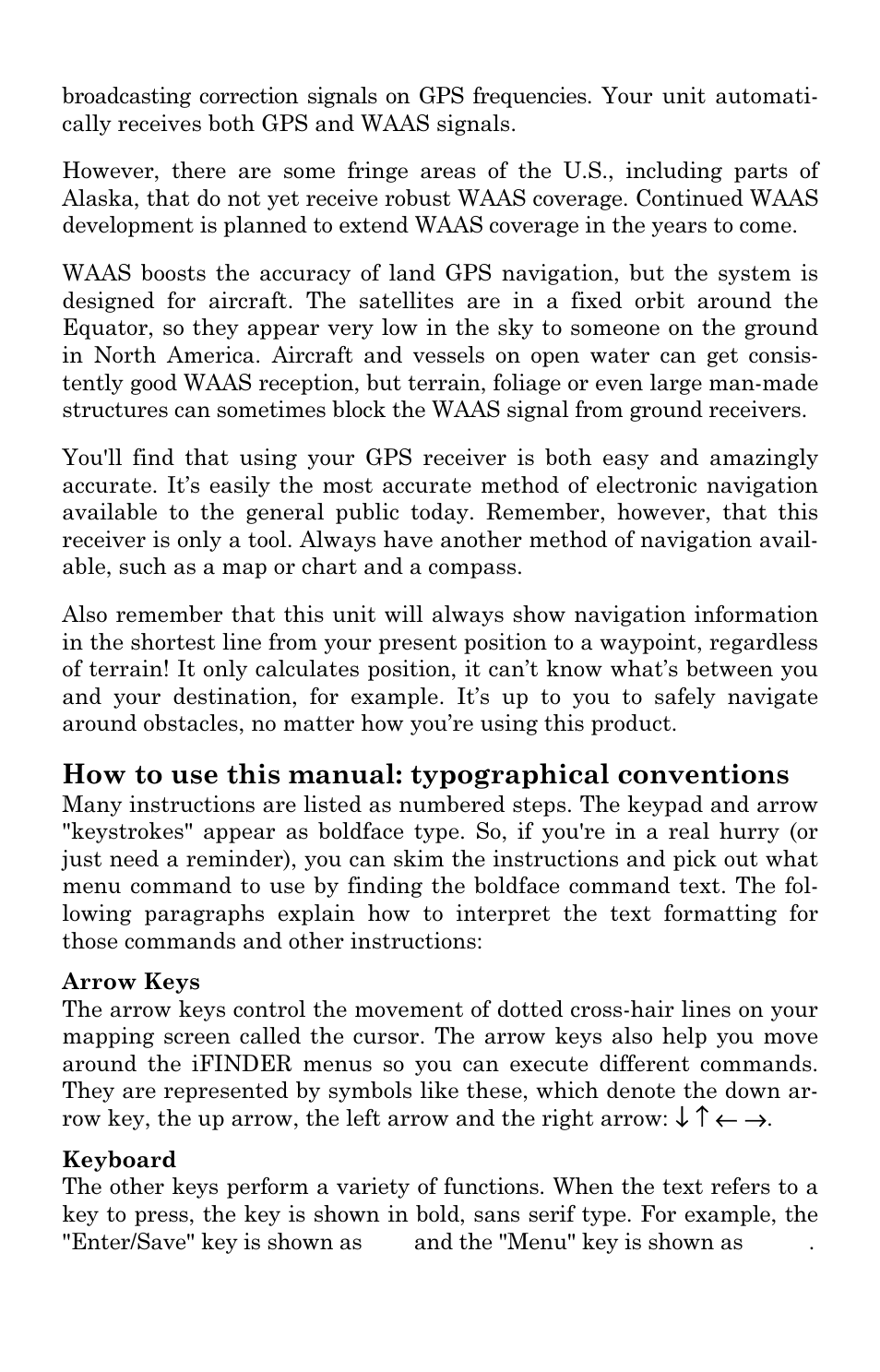 How to use this manual: typographical conventions | Lowrance electronic Handheld Mapping GPS Receiver User Manual | Page 16 / 140