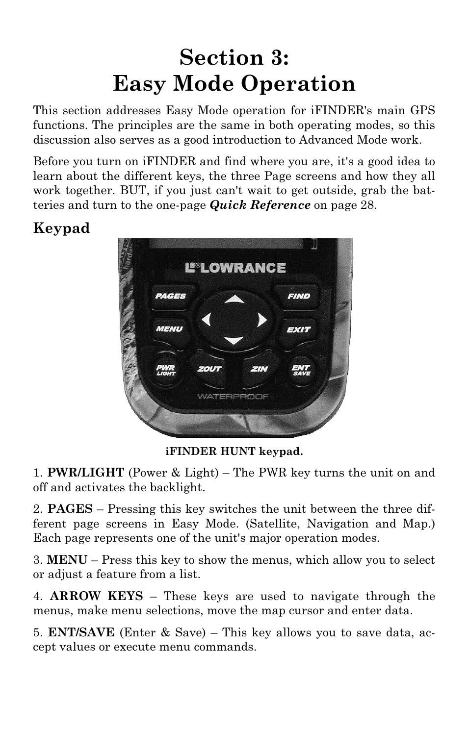 Keypad | Lowrance electronic Handheld Mapping GPS Receiver User Manual | Page 27 / 140