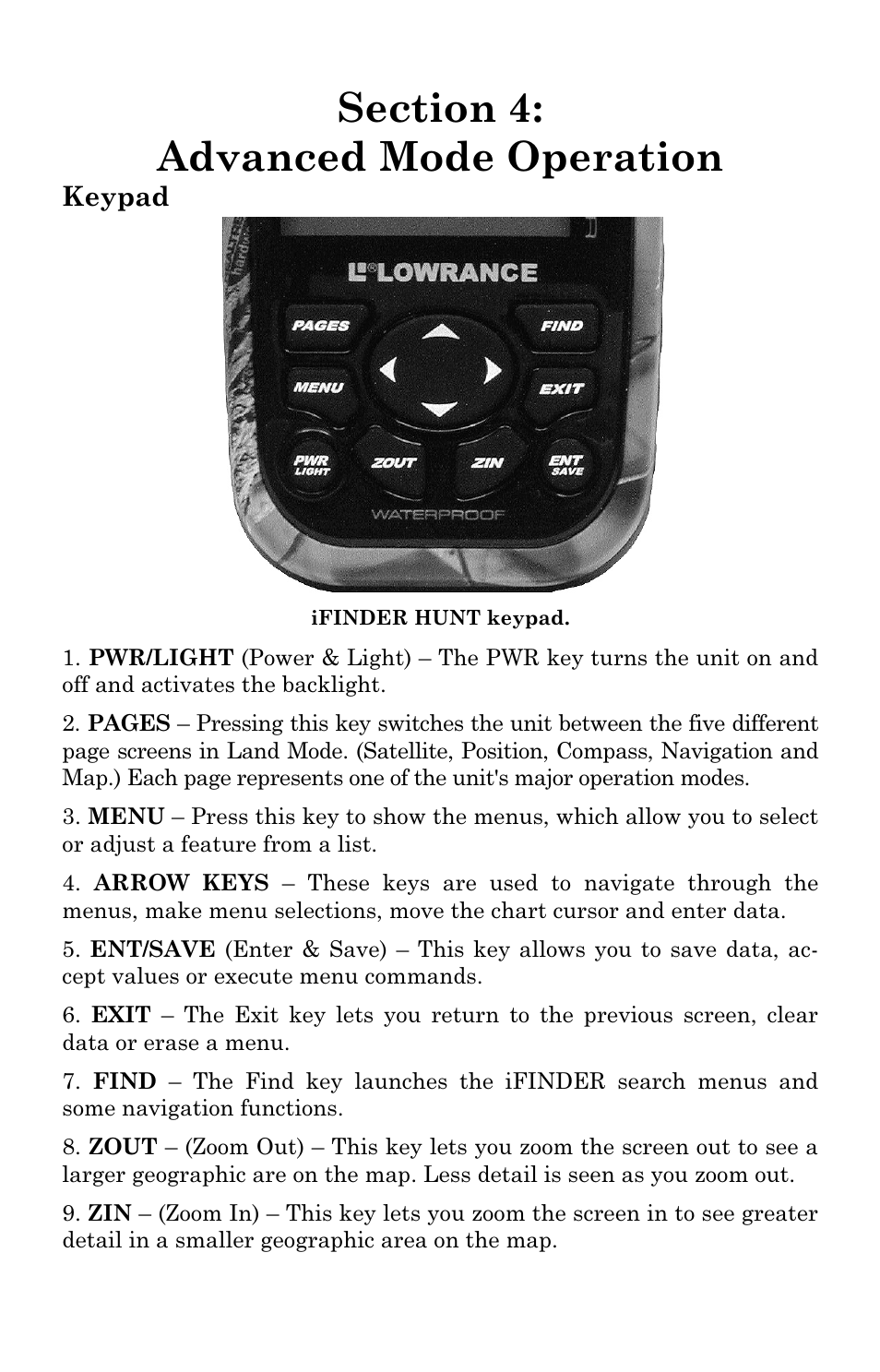 Keypad | Lowrance electronic Handheld Mapping GPS Receiver User Manual | Page 49 / 140