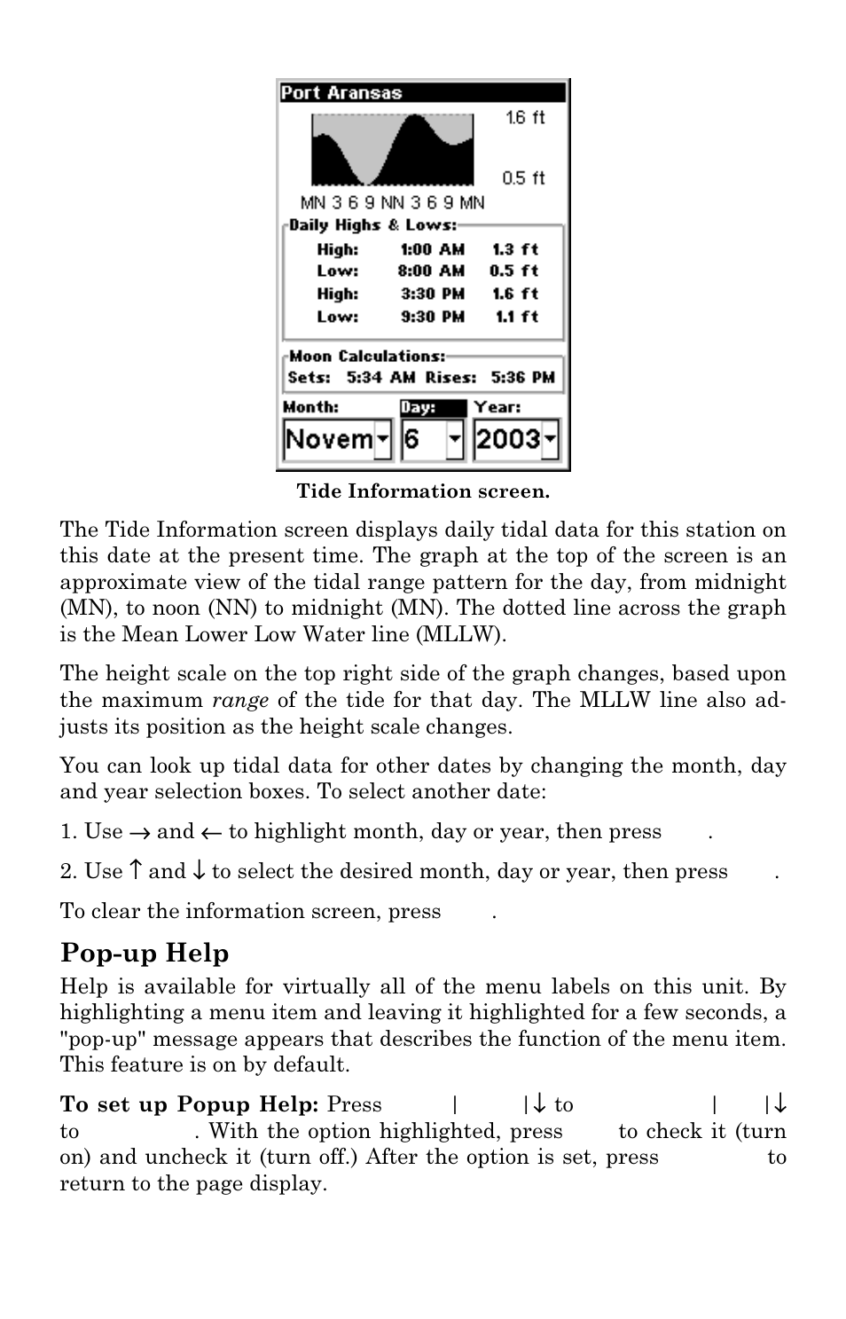 Pop-up help | Lowrance electronic Handheld Mapping GPS Receiver User Manual | Page 91 / 140