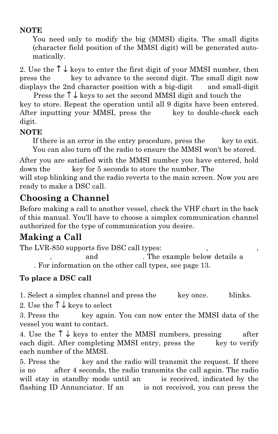 Choosing a channel, Making a call | Lowrance electronic LVR-850 User Manual | Page 16 / 40