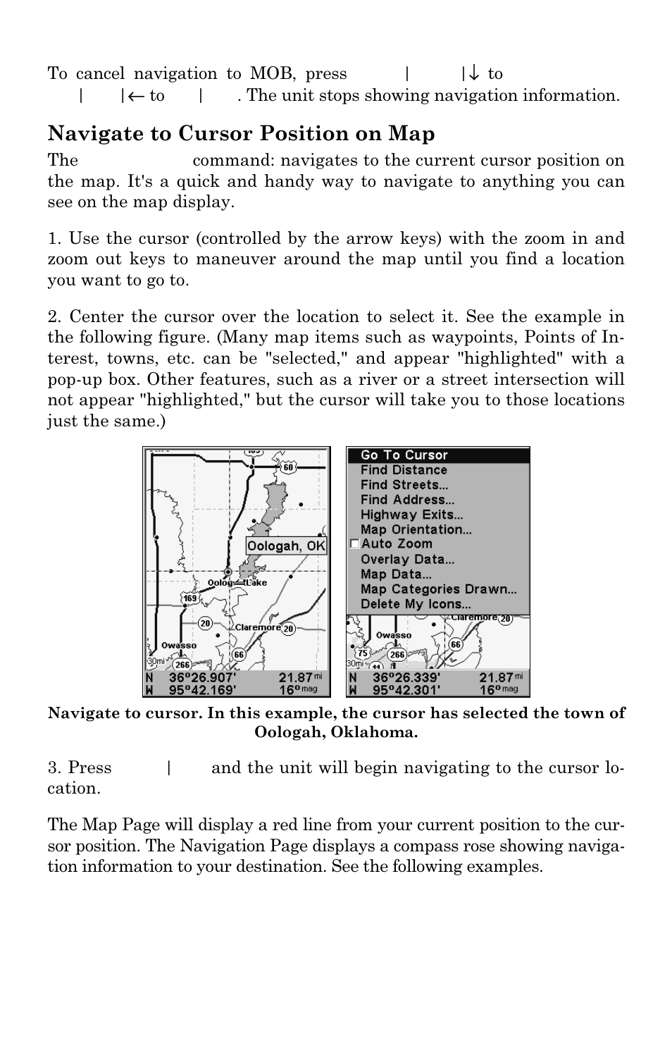 Navigate to cursor position on map | Lowrance electronic LMS 335C DF User Manual | Page 129 / 216