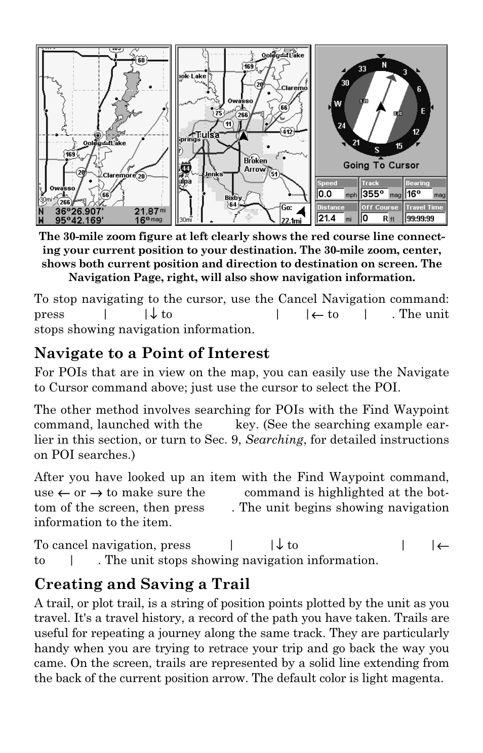 Navigate to a point of interest, Creating and saving a trail | Lowrance electronic LMS 335C DF User Manual | Page 130 / 216