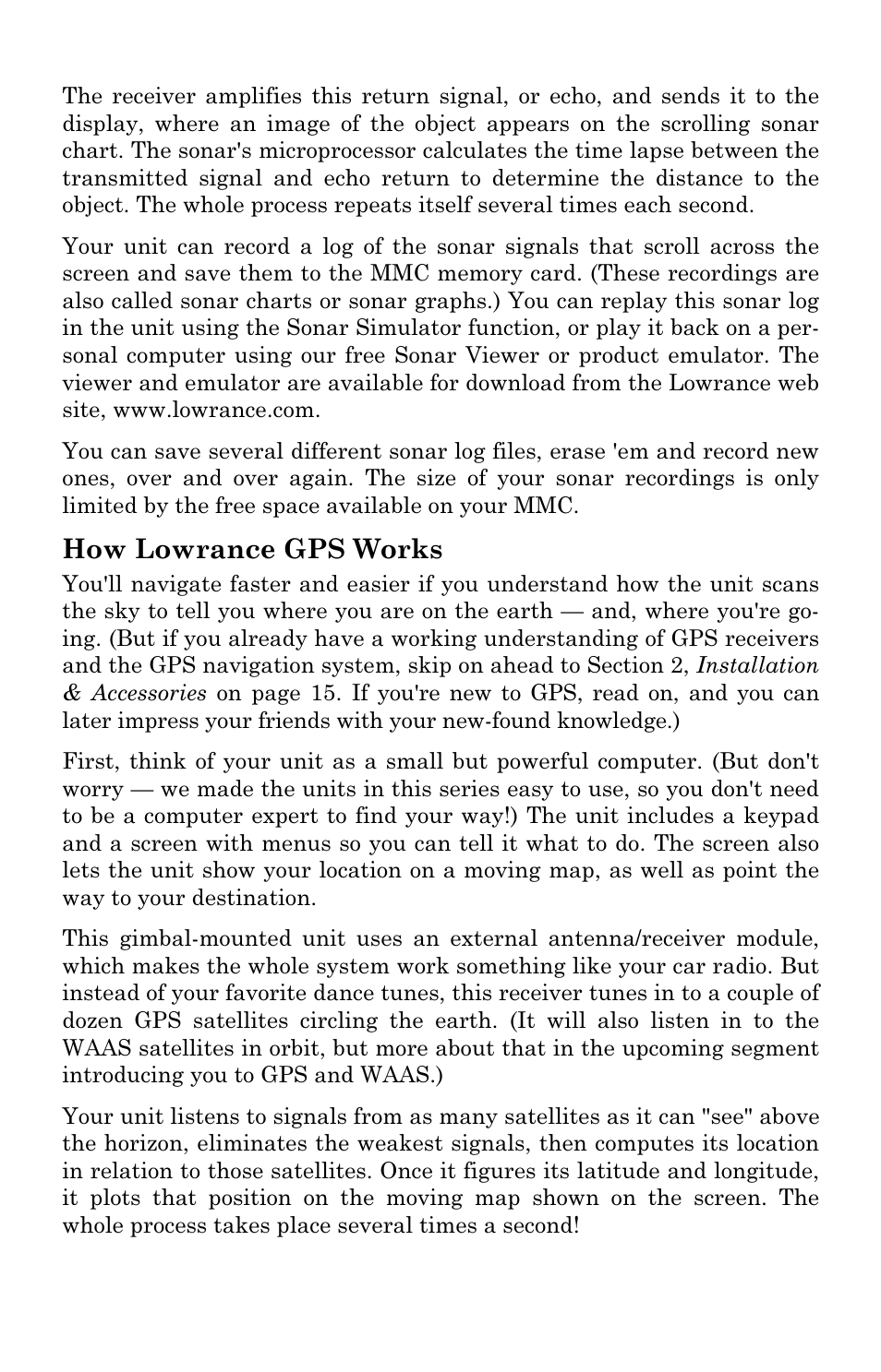 How lowrance gps works | Lowrance electronic LMS 335C DF User Manual | Page 14 / 216