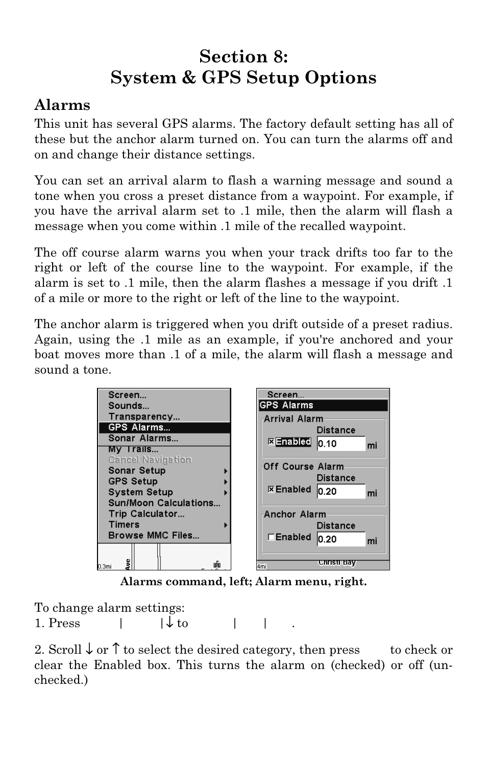 Alarms | Lowrance electronic LMS 335C DF User Manual | Page 153 / 216