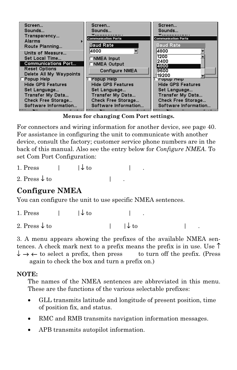 Configure nmea | Lowrance electronic LMS 335C DF User Manual | Page 155 / 216