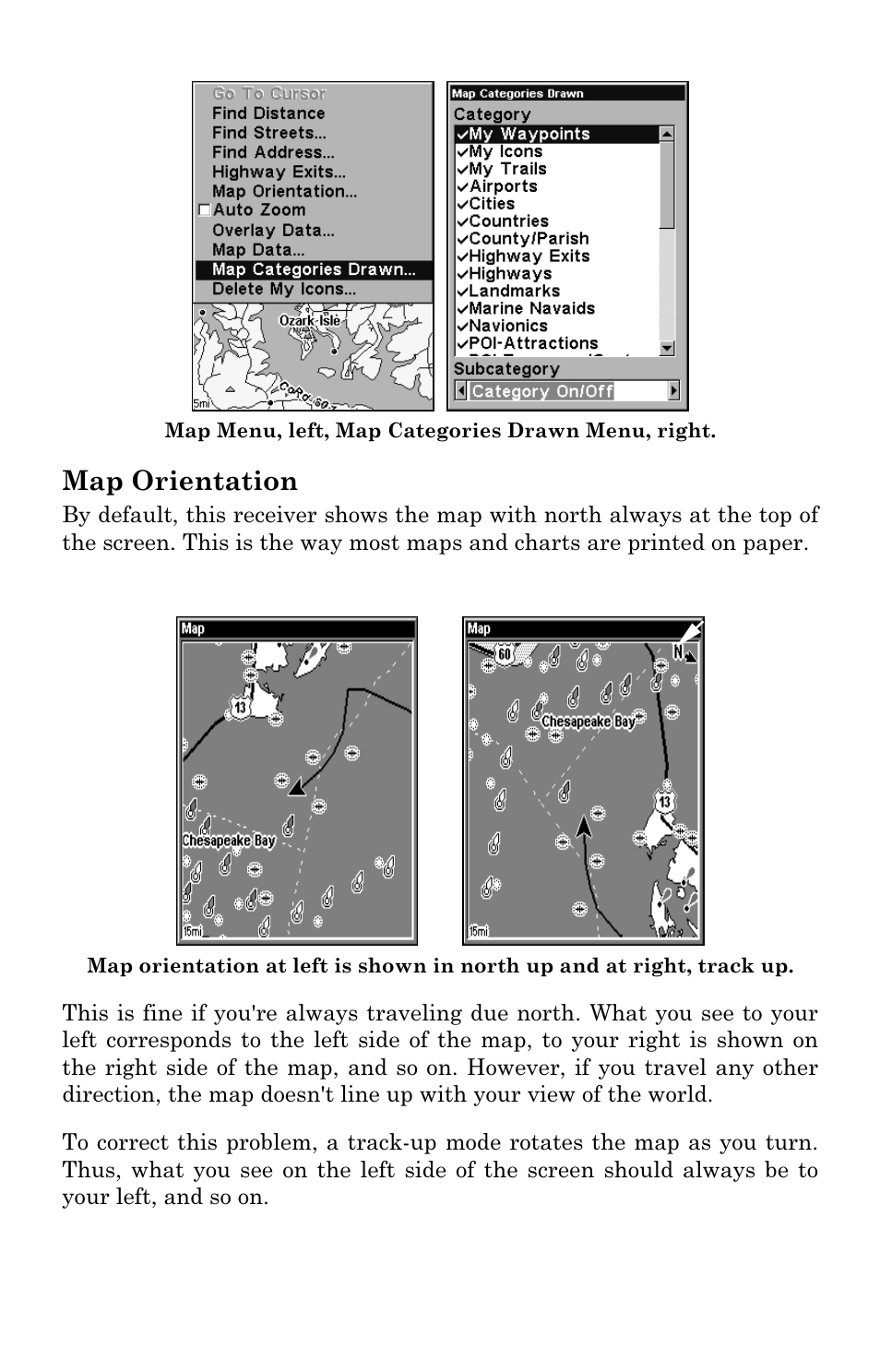 Map orientation | Lowrance electronic LMS 335C DF User Manual | Page 165 / 216