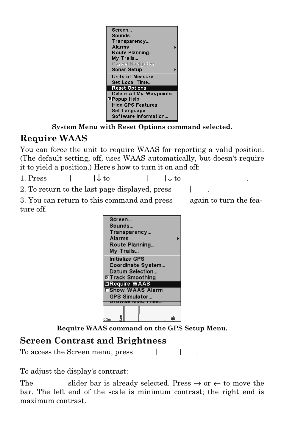 Require waas, Screen contrast and brightness | Lowrance electronic LMS 335C DF User Manual | Page 173 / 216