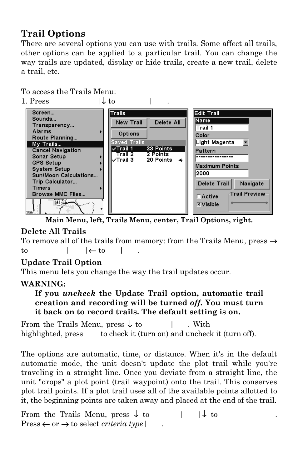 Trail options | Lowrance electronic LMS 335C DF User Manual | Page 178 / 216