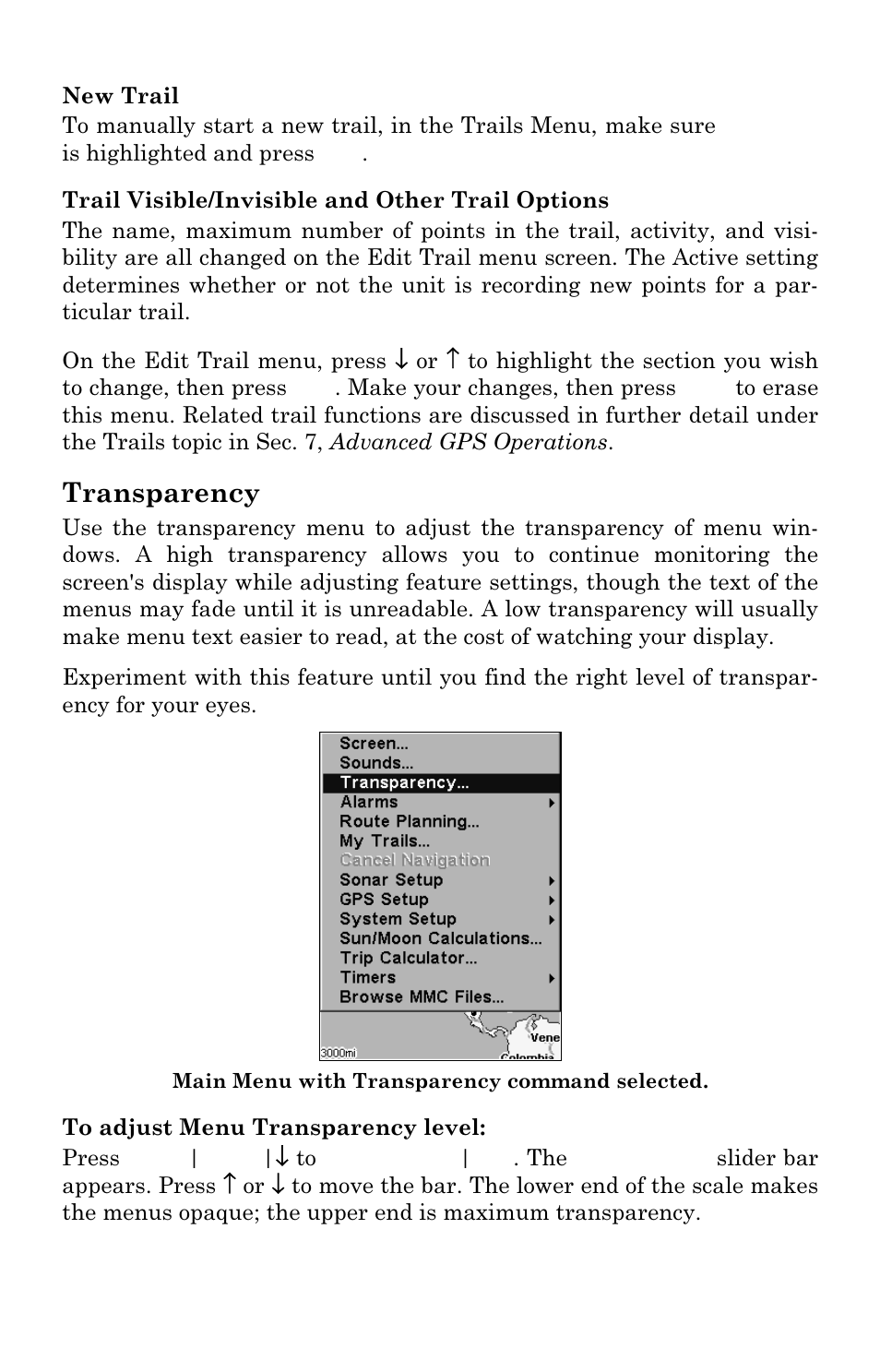 Transparency | Lowrance electronic LMS 335C DF User Manual | Page 180 / 216