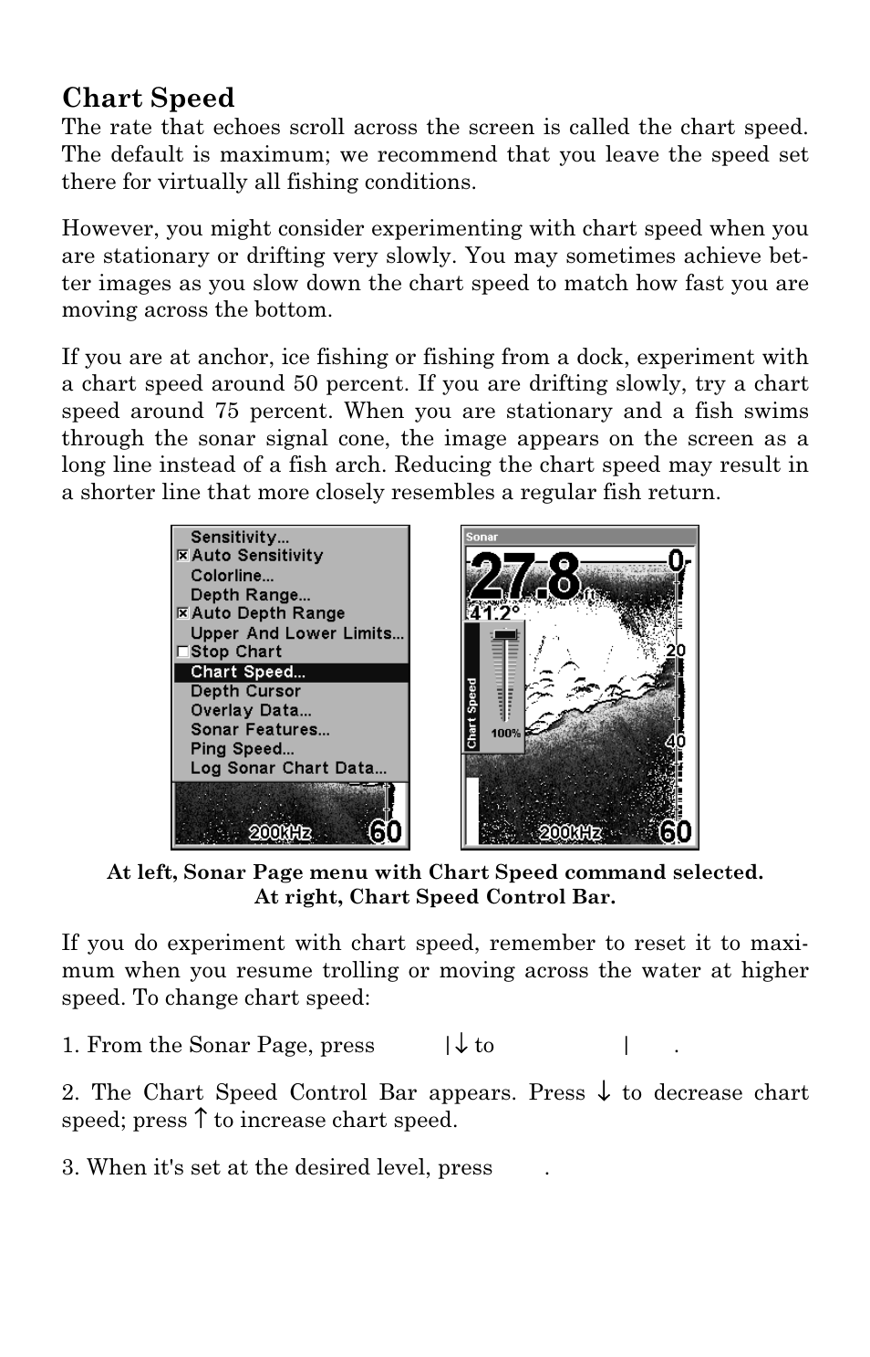 Chart speed | Lowrance electronic LMS 335C DF User Manual | Page 72 / 216