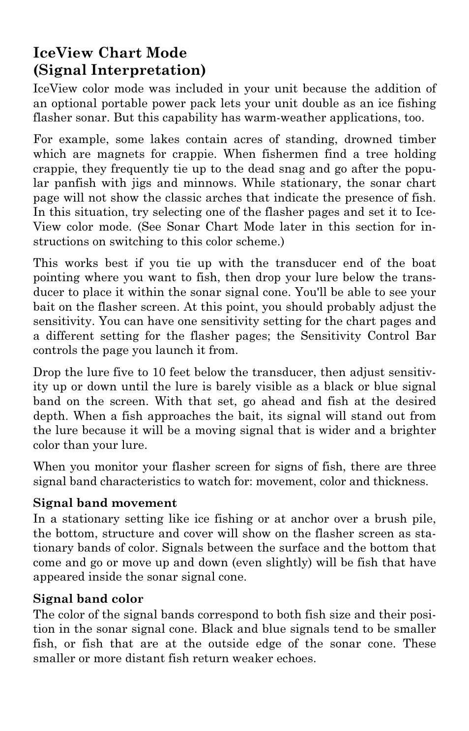 Iceview chart mode (signal interpretation) | Lowrance electronic LMS 335C DF User Manual | Page 81 / 216