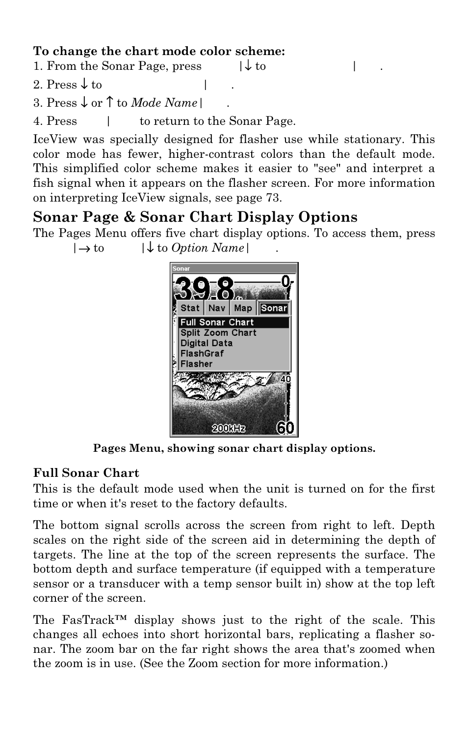 Sonar page & sonar chart display options | Lowrance electronic LMS 335C DF User Manual | Page 91 / 216