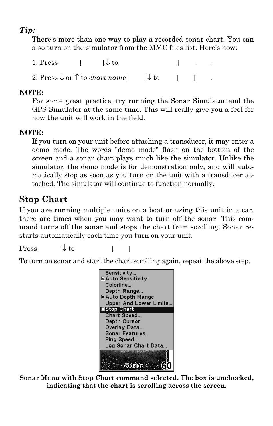Stop chart | Lowrance electronic LMS 335C DF User Manual | Page 98 / 216
