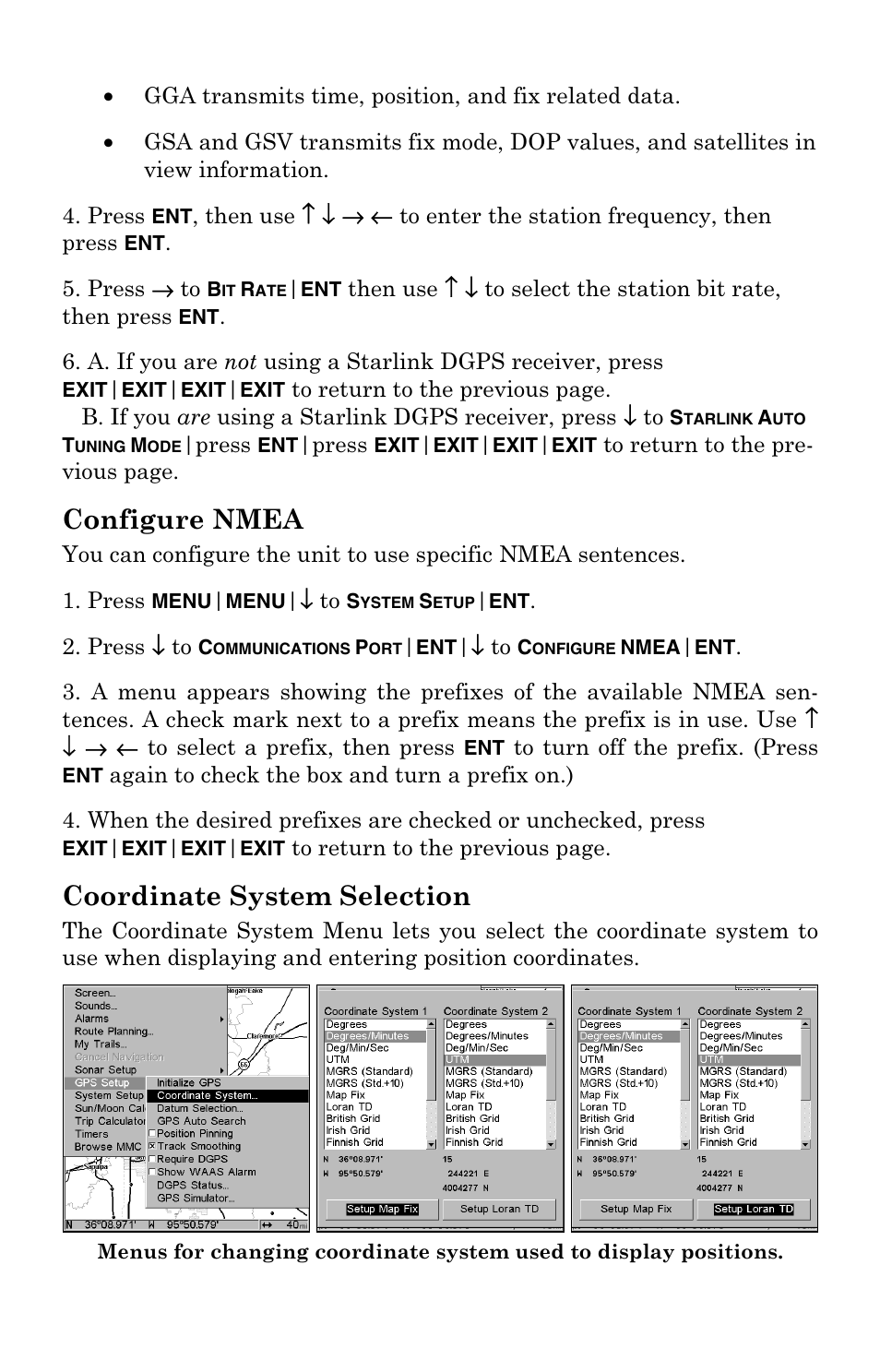 Configure nmea, Coordinate system selection | Lowrance electronic GlobalMap 4800M User Manual | Page 77 / 132