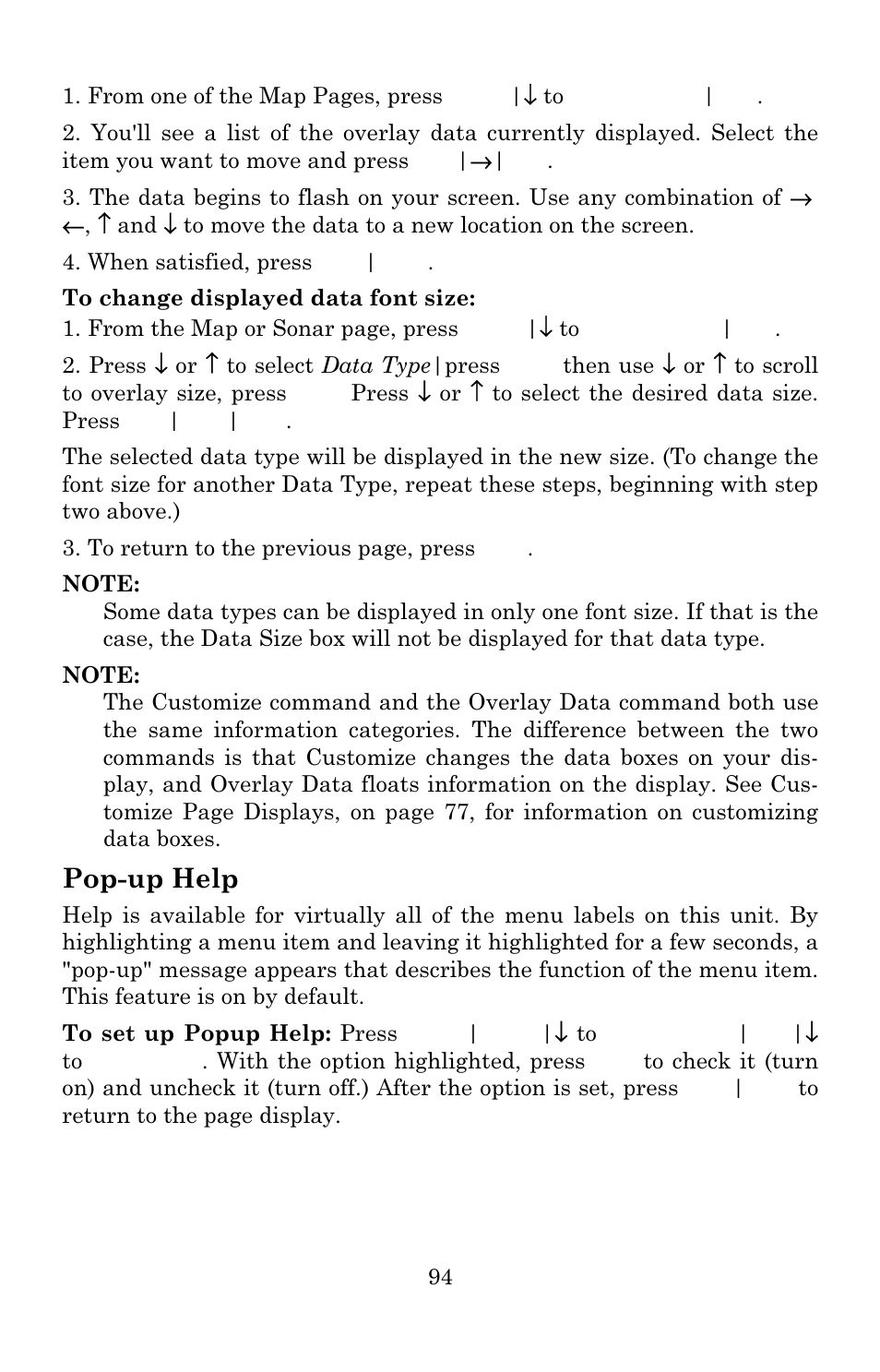 Pop-up help | Lowrance electronic Lowrance GlobalMap Baja 480C User Manual | Page 100 / 140