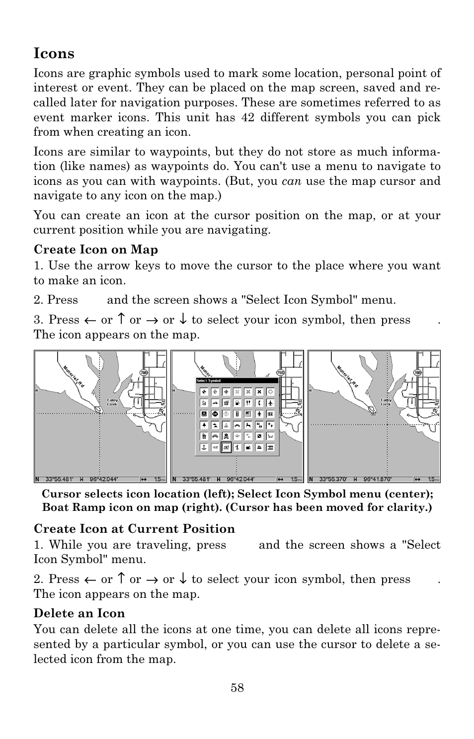 Icons | Lowrance electronic Lowrance GlobalMap Baja 480C User Manual | Page 64 / 140