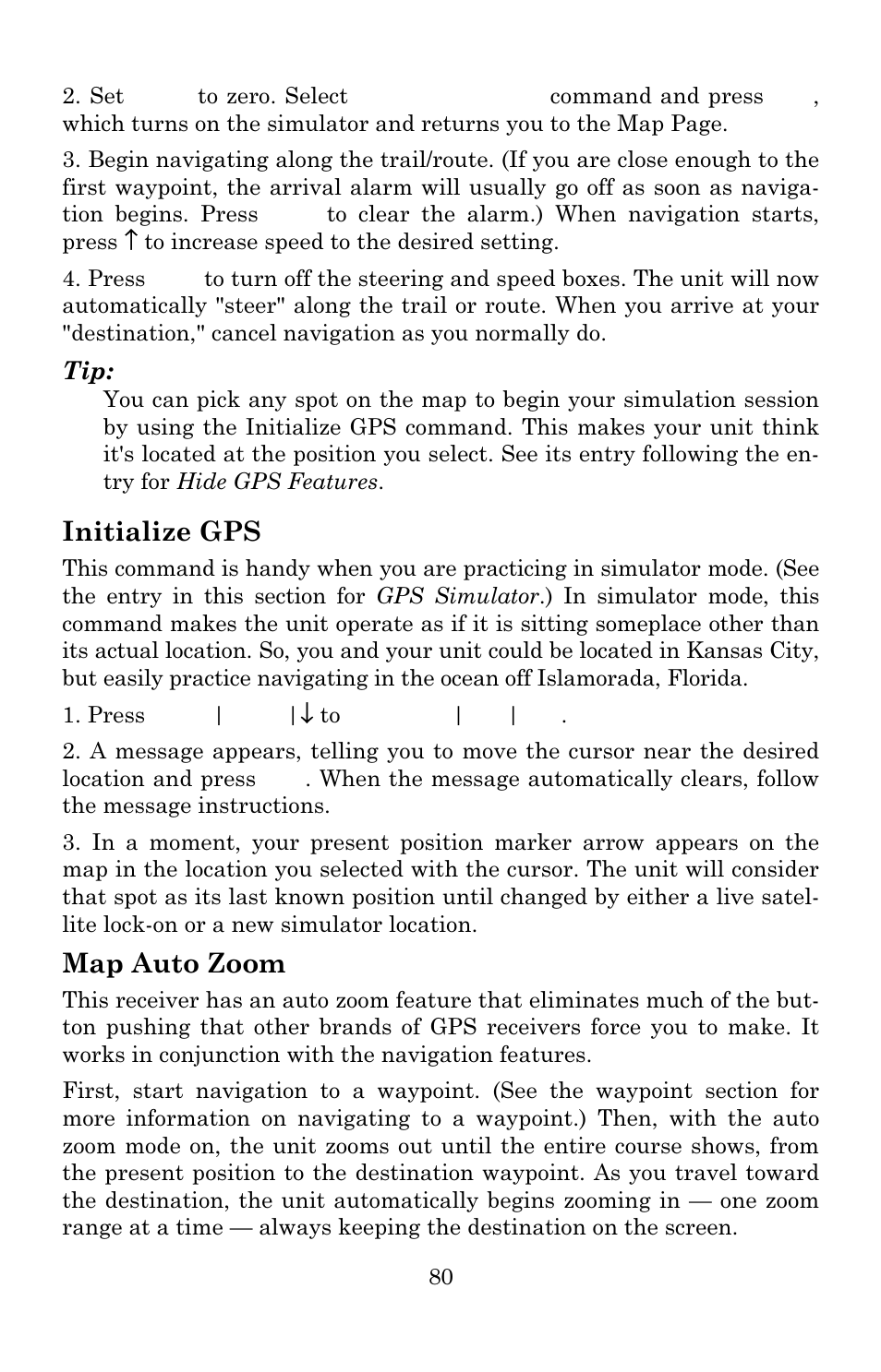 Initialize gps, Map auto zoom | Lowrance electronic Lowrance GlobalMap Baja 480C User Manual | Page 86 / 140