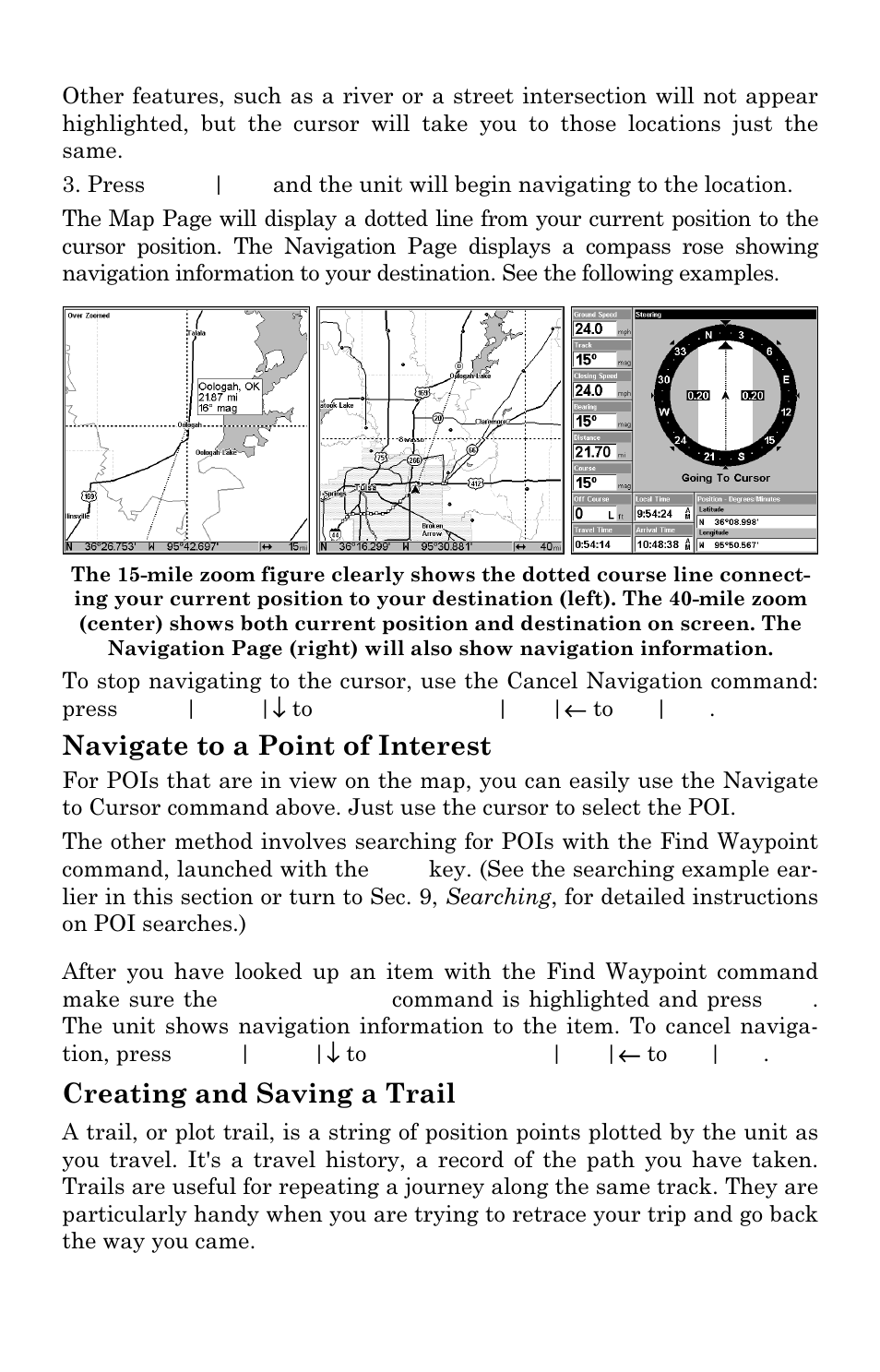 Navigate to a point of interest, Creating and saving a trail | Lowrance electronic LMS-334c iGPS User Manual | Page 125 / 204