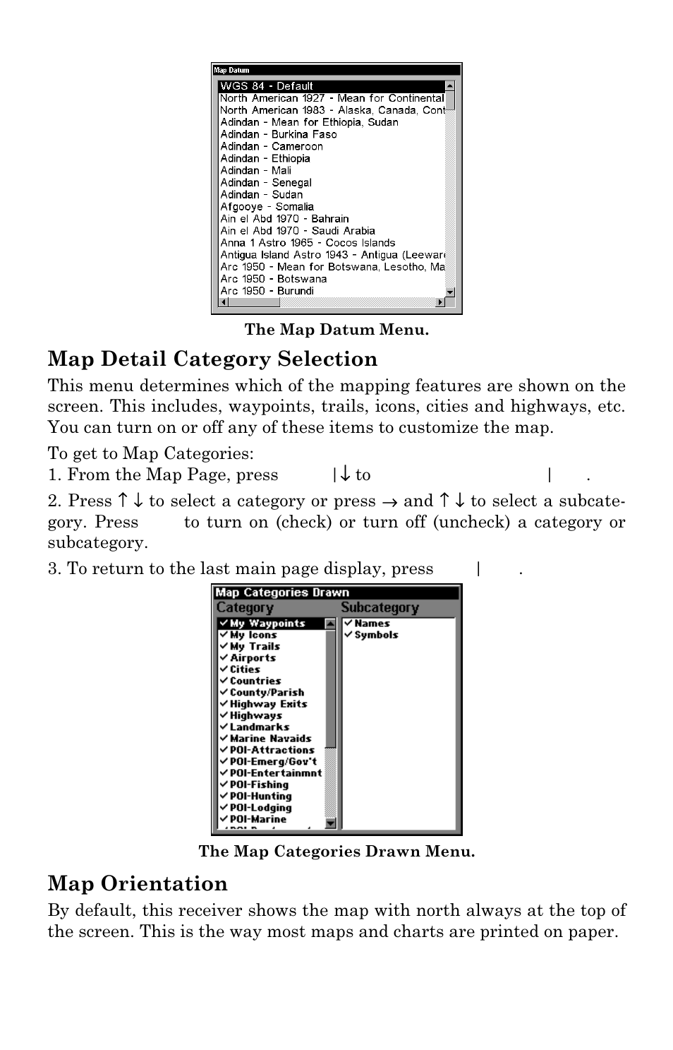 Map detail category selection, Map orientation | Lowrance electronic LMS-334c iGPS User Manual | Page 162 / 204