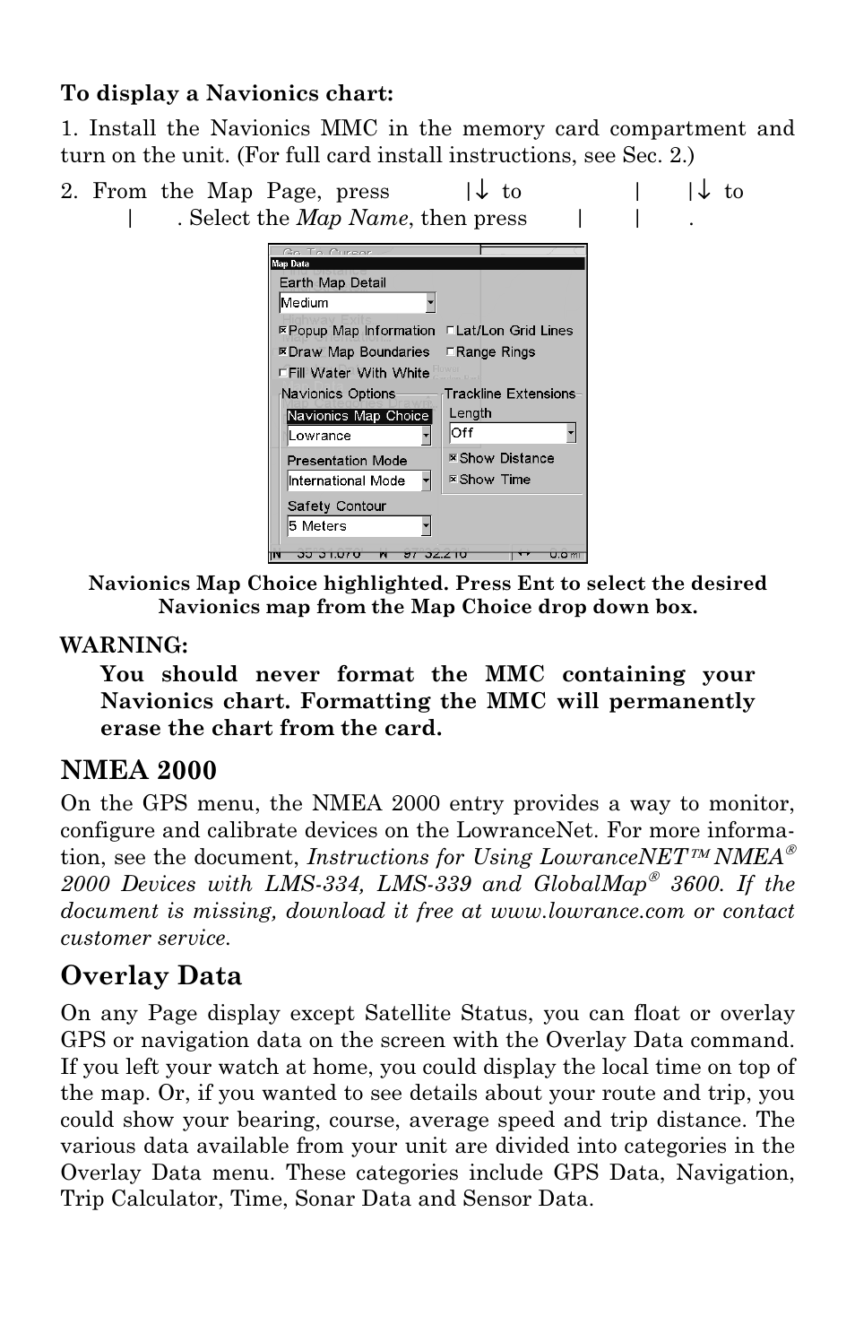 Nmea 2000, Overlay data | Lowrance electronic LMS-334c iGPS User Manual | Page 170 / 204