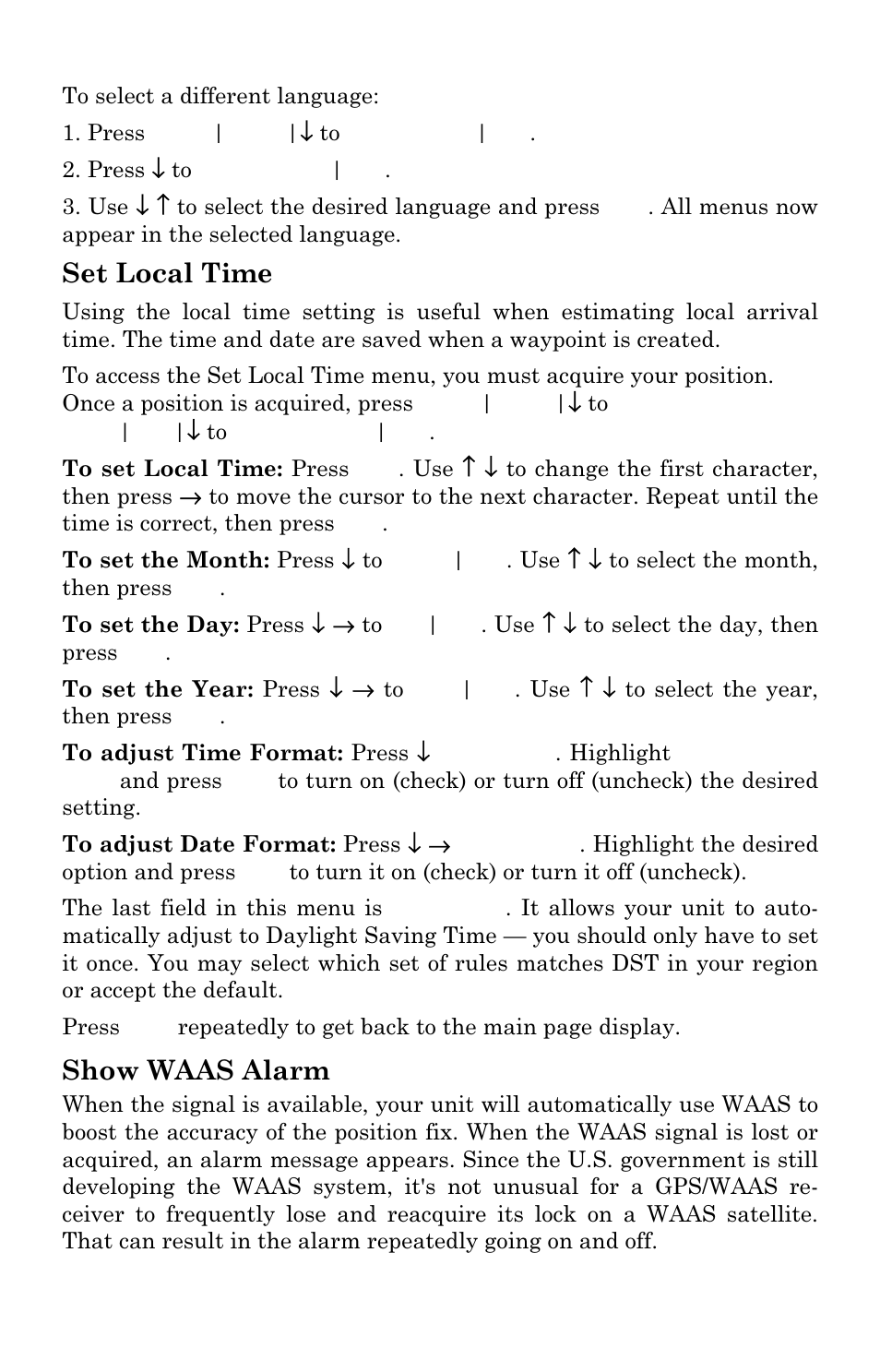 Set local time, Show waas alarm | Lowrance electronic LMS-334c iGPS User Manual | Page 176 / 204