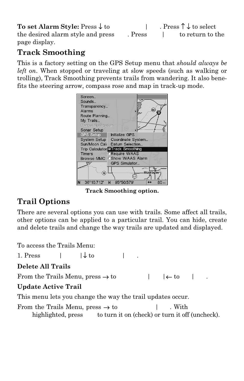 Track smoothing, Trail options | Lowrance electronic LMS-334c iGPS User Manual | Page 178 / 204