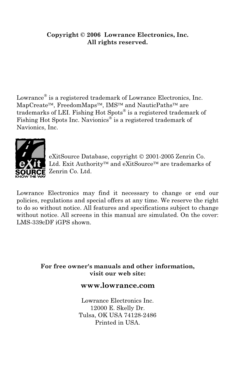 Lowrance electronic LMS-334c iGPS User Manual | Page 2 / 204