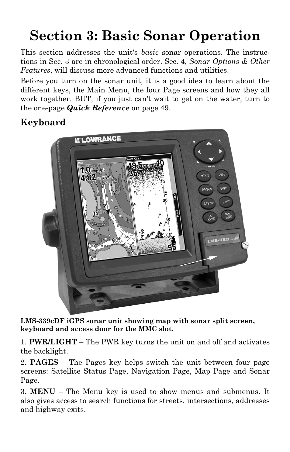 Keyboard | Lowrance electronic LMS-334c iGPS User Manual | Page 49 / 204