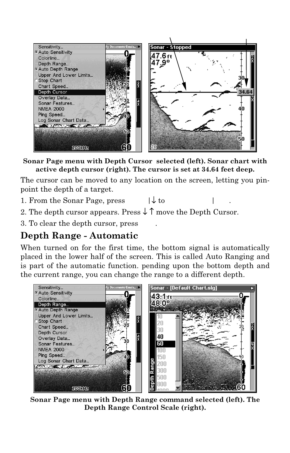 Depth range - automatic | Lowrance electronic LMS-334c iGPS User Manual | Page 70 / 204