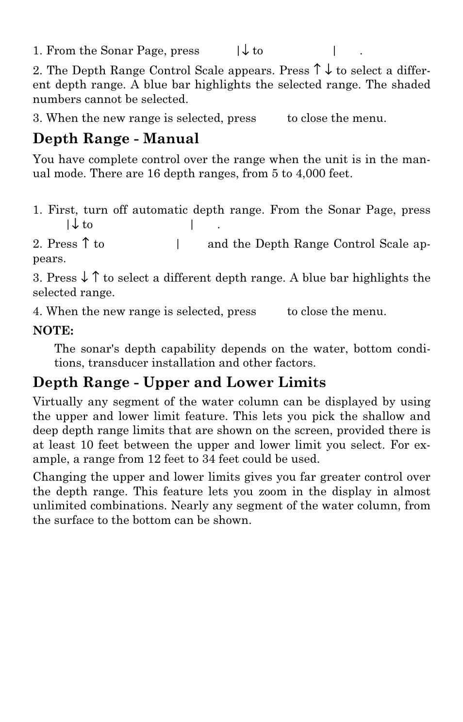 Depth range - manual, Depth range - upper and lower limits | Lowrance electronic LMS-334c iGPS User Manual | Page 71 / 204