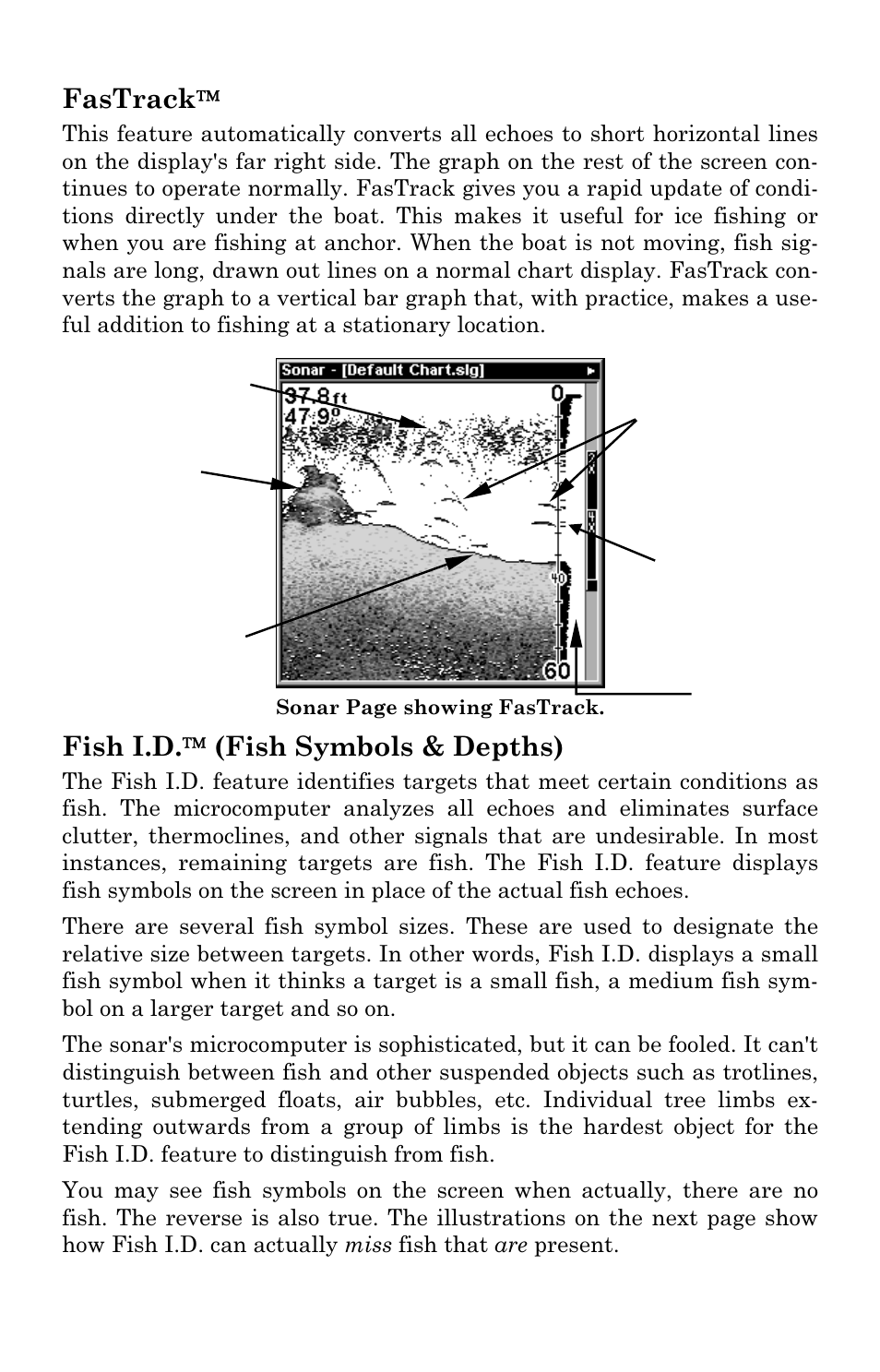 Fastrack, Fish i.d.  (fish symbols & depths) | Lowrance electronic LMS-334c iGPS User Manual | Page 73 / 204