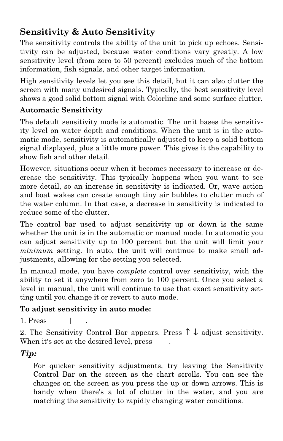 Sensitivity & auto sensitivity | Lowrance electronic LMS-334c iGPS User Manual | Page 86 / 204