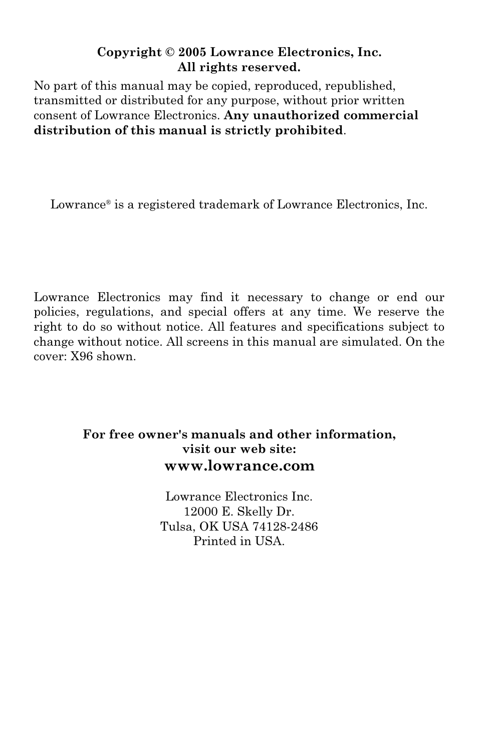 Lowrance electronic X96 User Manual | Page 2 / 84