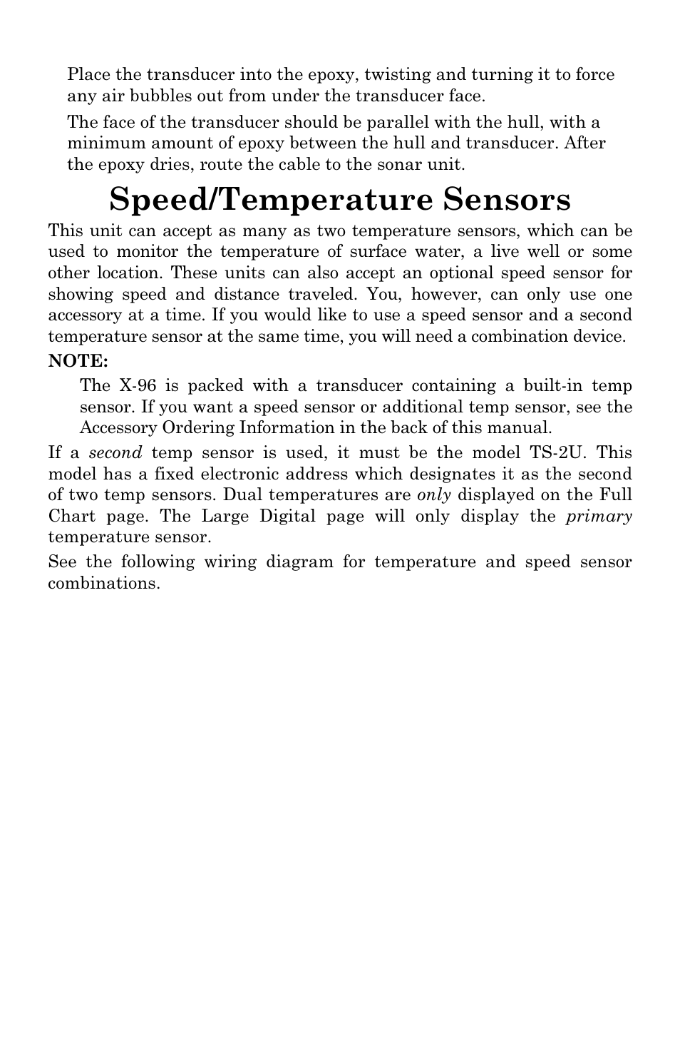 Speed/temperature sensors | Lowrance electronic X96 User Manual | Page 24 / 84