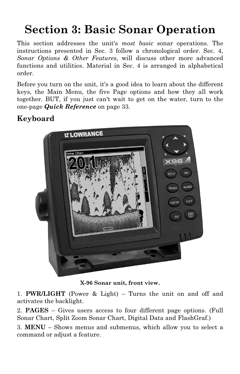 Keyboard | Lowrance electronic X96 User Manual | Page 33 / 84