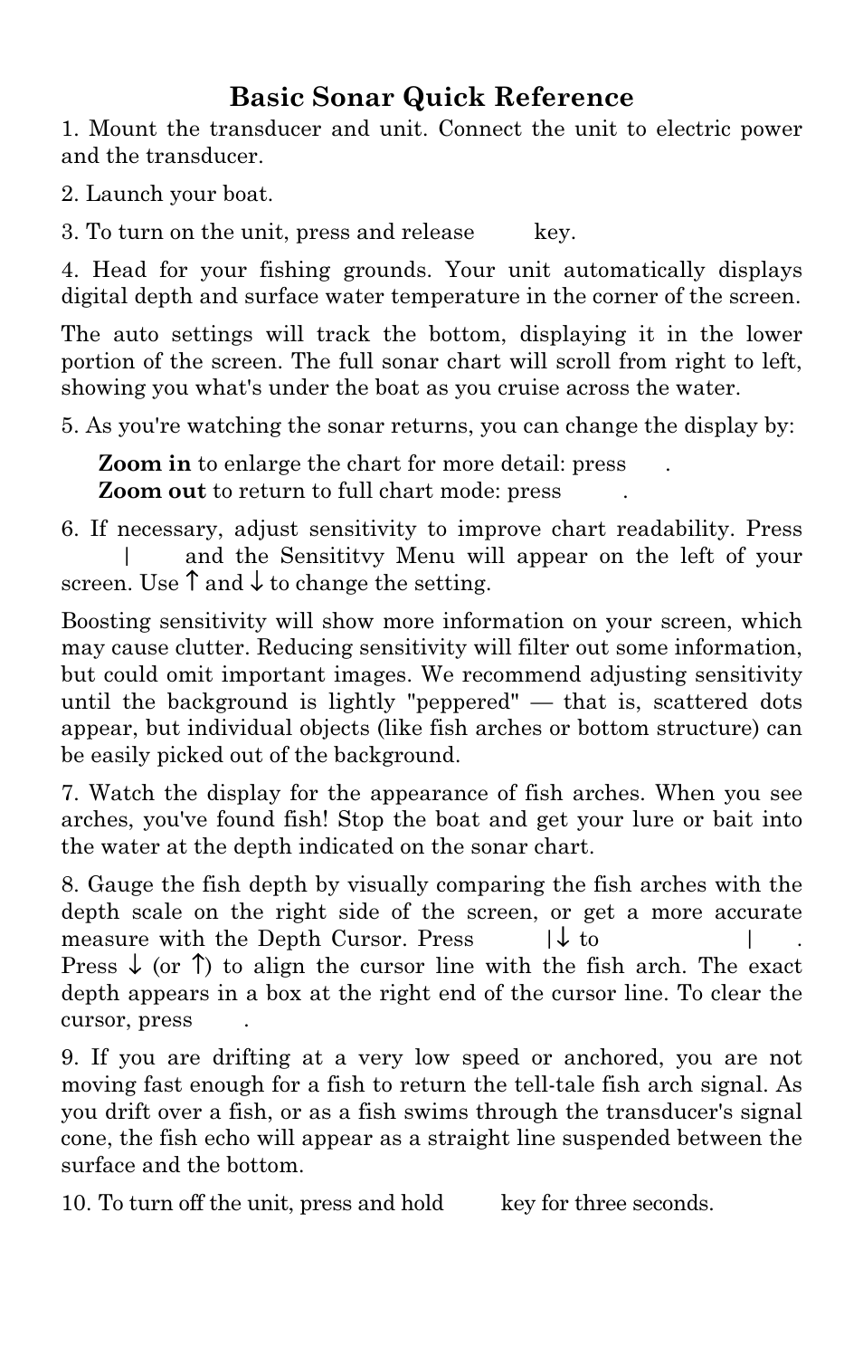 Basic sonar quick reference | Lowrance electronic X96 User Manual | Page 39 / 84