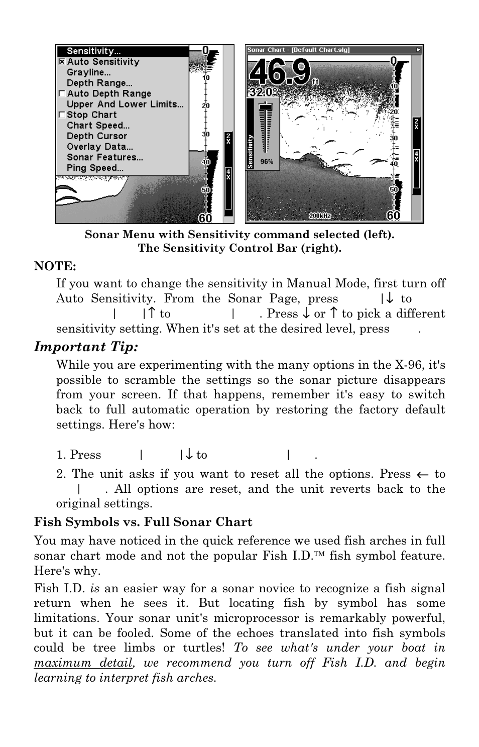 Important tip | Lowrance electronic X96 User Manual | Page 42 / 84