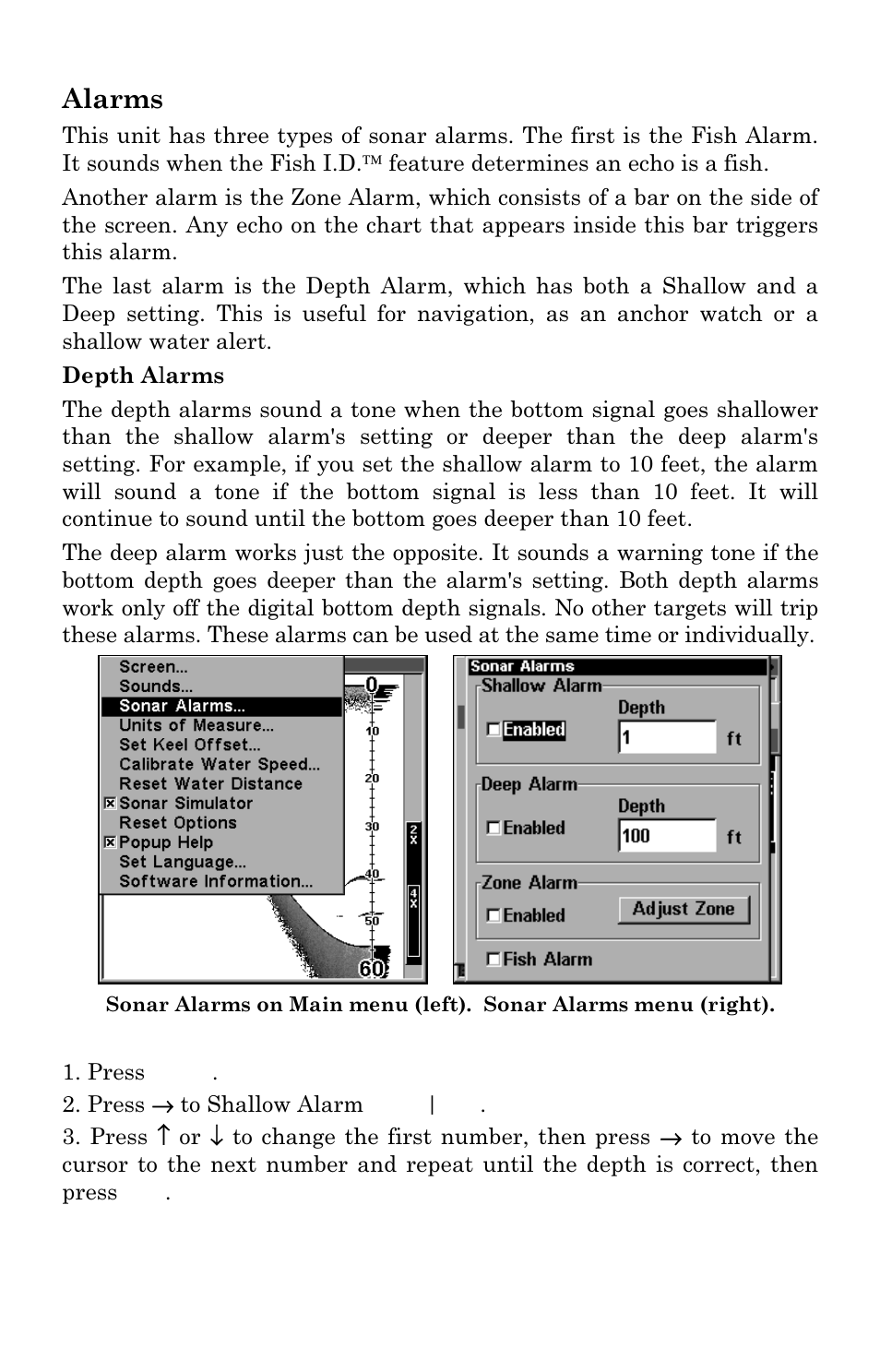 Alarms | Lowrance electronic X96 User Manual | Page 46 / 84