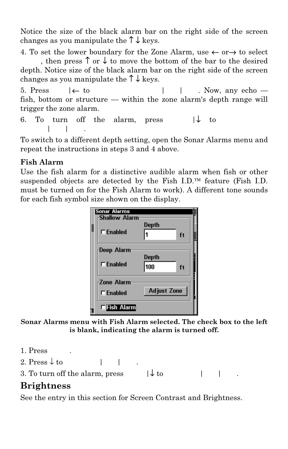 Brightness | Lowrance electronic X96 User Manual | Page 48 / 84