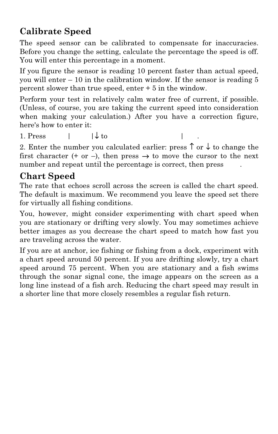 Calibrate speed, Chart speed | Lowrance electronic X96 User Manual | Page 49 / 84